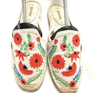 Soludos Embroidered Ibiza Mules Sz 9 Espadrilles Sand Multi Floral